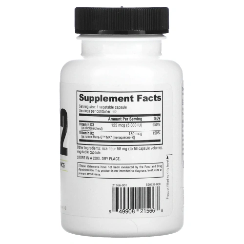 NutraBio, D3 K2, 60 Veggie Capsules