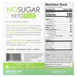 No Sugar Company, Keto Bar™, шоколад и мята, 12 батончиков, по 40 г (1,41 унции)