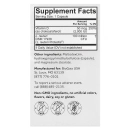 BioGaia, Immune Active, капсулы Protectis, 2000 МЕ, 60 капсул с пробиотиками