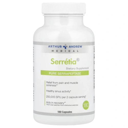 Arthur Andrew Medical, Серретия, чистая серрапептаза, 500 мг, 180 капсул