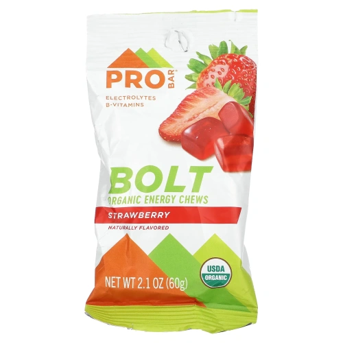 Pro Bar, BOLT - Органические энергетические жвачки Клубника 12 упаковок