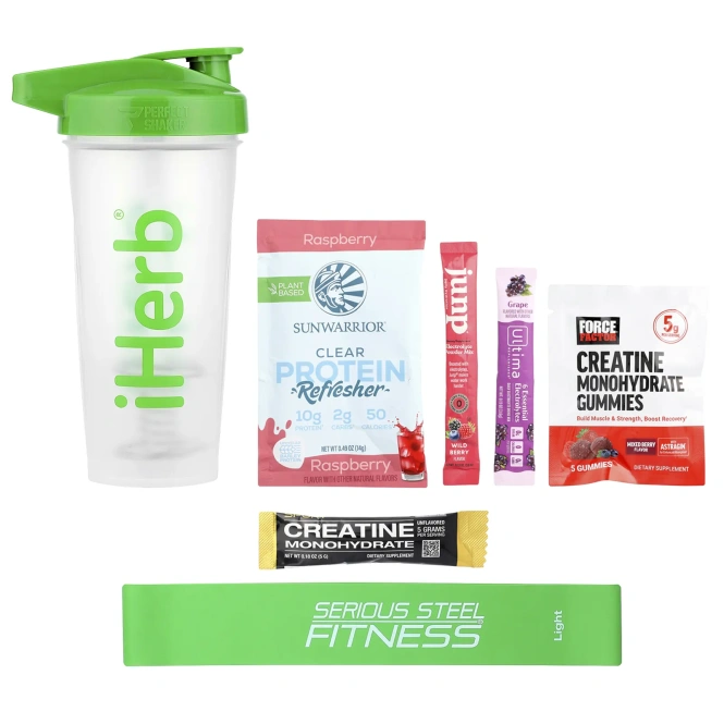 iHerb Exclusive, всё для спорта, бутылка-шейкер в праздничном наборе из 7 продуктов