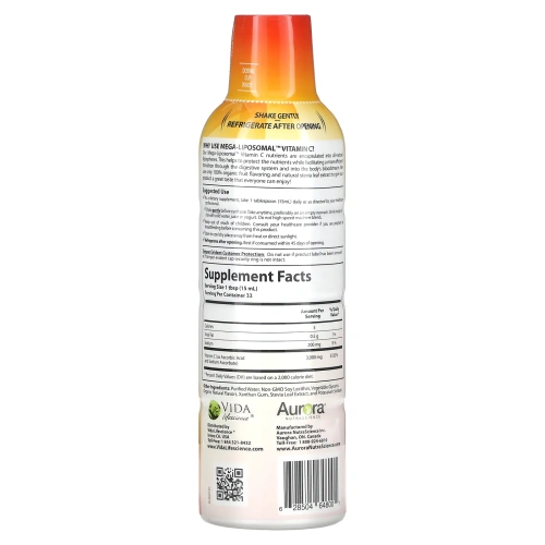 Aurora Nutrascience, Мега липосомальный витамин С, органический фруктовый вкус, 3000 мг, 480 мл (16 жидк. унций)