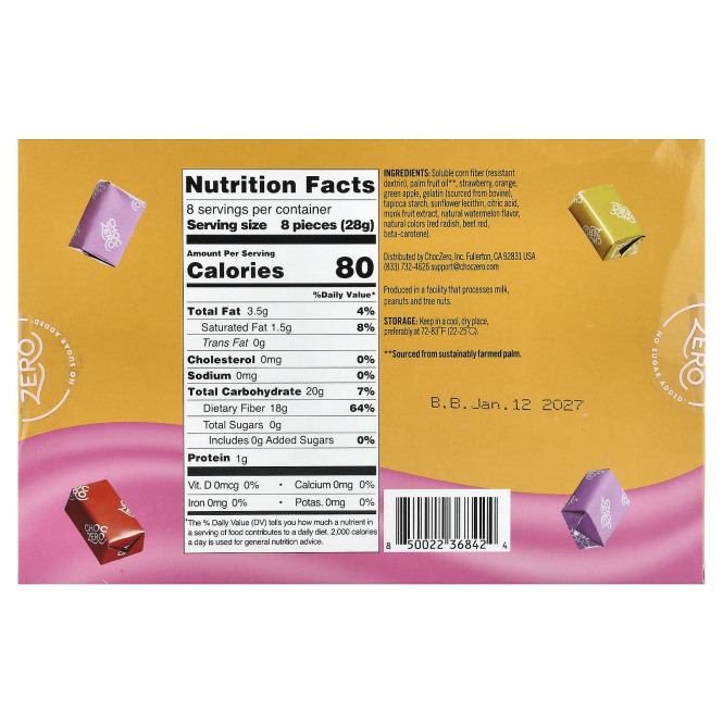 ChocZero, Фруктовые жевательные таблетки, разнообразные, 64 шт., 224 г (8 унций)