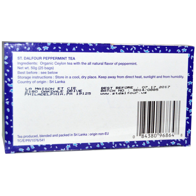 St. Dalfour, Мятный чай, 25 пакетиков, 1,75 унции (50 г)