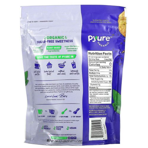 Pyure, органическая смесь подсластителей на основе гранул стевии, универсальный заменитель сахара, подходит для кетодиеты, 340 г (12 унций)
