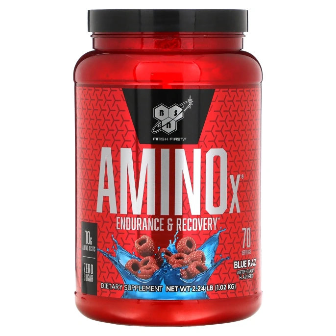 BSN, AminoX, формула с аминокислотами с разветвленной цепью, без кофеина, синяя малина, 2,24 фунта (1,01 кг)