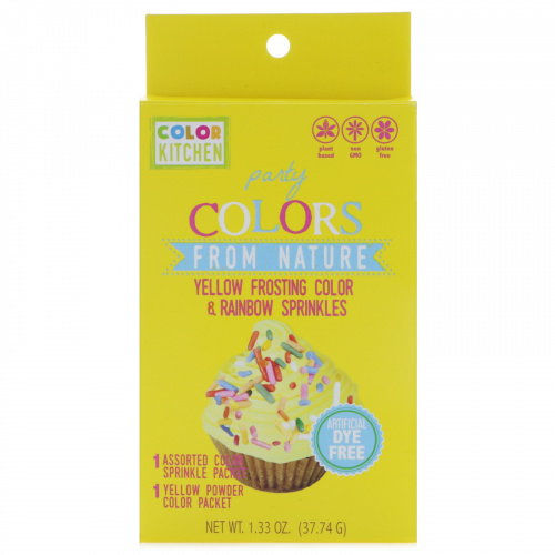 ColorKitchen, Party, Colors From Nature, Yellow Frosting Color & Rainbow Sprinkles, 1.33 oz (37.74 g)
