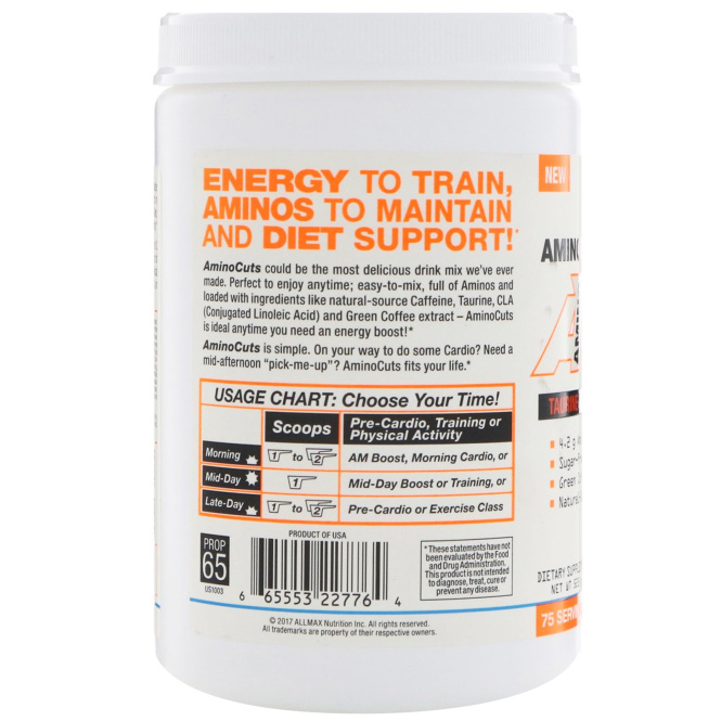 ALLMAX Nutrition, AMINOCUTS (ACUTS), аминокислоты с разветвлённой цепью для похудения (линолевая кислота + таурин + зеленый кофе), голубая малина, 525 г