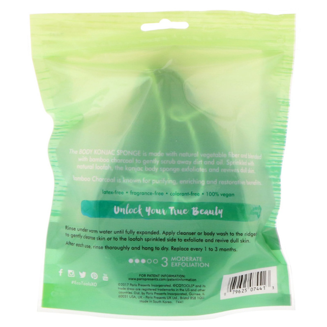EcoTools, Body Konjac Sponge, бамбуковый уголь, 1 спонж