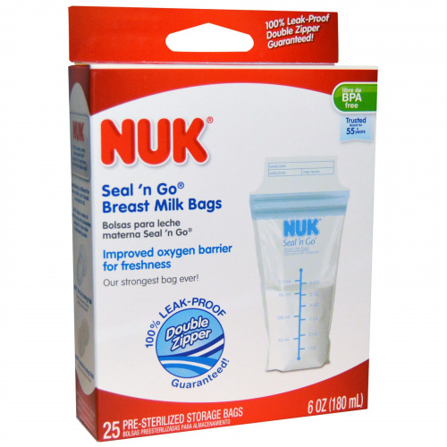 NUK, Пакеты для грудного молока Seal 'n Go, 25 пакетов для хранения, каждый объемом 6 oz (180 мл)