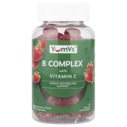 YumVs, комплекс витаминов группы B с витамином C в жевательных таблетках, со вкусом клубники, 70 жевательных таблеток