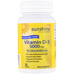 Sunshine, Vitamin D3, 5000 МЕ 30 Tablets