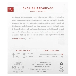 Rishi Tea, Органический черный чай, английский завтрак, 15 пакетиков, 48 г (1,69 унции)