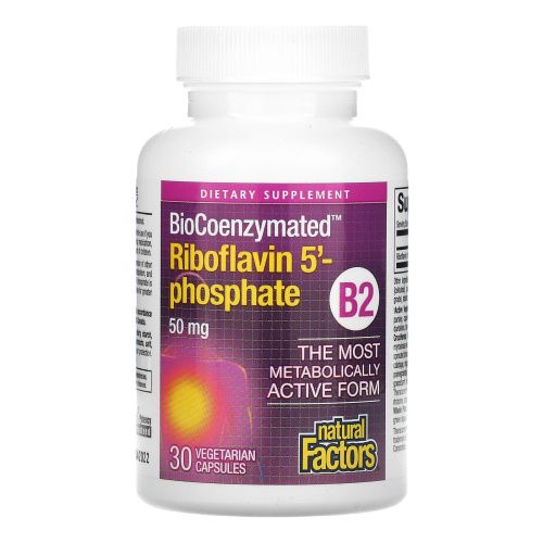 Natural Factors, BioCoenzymated, B2, рибофлавин 5'-фосфат, 50 мг, 30 вегетарианских капсул