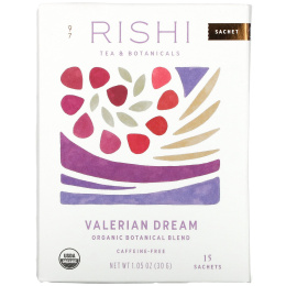 Rishi Tea, Organic Botanical Blend, Valerian Dream, Caffeine-Free, 15 Sachets, 1.05 oz (30 g)