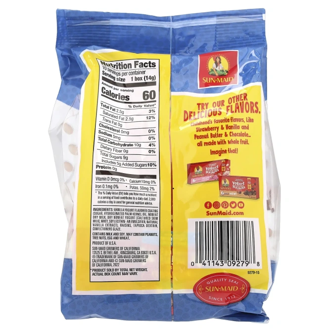 Sun-Maid, Изюм со вкусом йогурта, мини-закуски, ваниль, 10 упаковок, 142 г (5 унций)