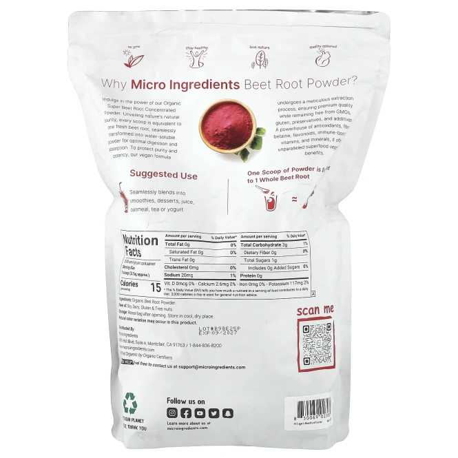 Micro Ingredients, порошок из органической свеклы, 1,81 кг (4 фунта)