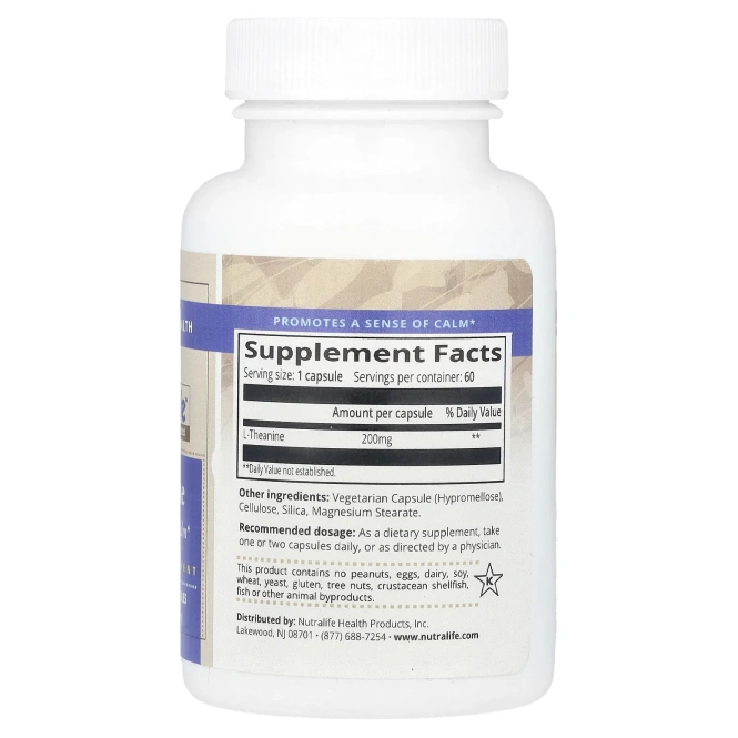 NutraLife, L-теанин, 200 мг, 60 капсул