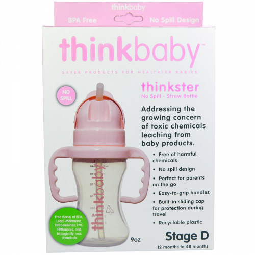 Think, Thinkbaby, Thinkster, бутылочка с трубочкой, этап D, цвет розовый, 9 унций