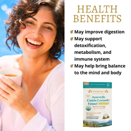 DelighTeas, Аюрведический кумин, кориандр и фенхель, травяной чай для выведения токсинов, без кофеина, 30 роскошных пакетиков-пирамидок, 120 г (4,2 унции)