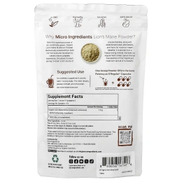 Micro Ingredients, порошок из органического ежовика гребенчатого, 227 г (8 унций)
