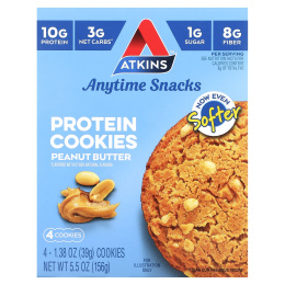 Atkins, Snack, протеиновое печенье, арахисовая паста, 4 печенья, 39 г (1,38 унции)