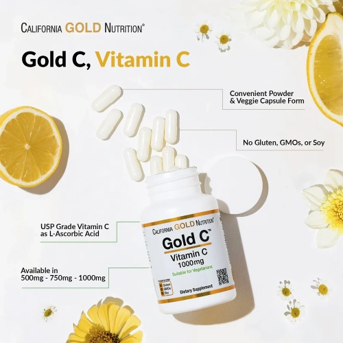California Gold Nutrition, Gold C, Витамин C, 1 000 мг, 60 вегетарианских капсул