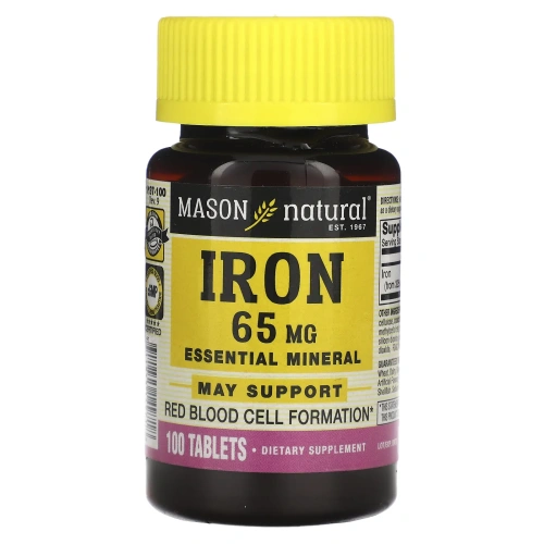 Mason Natural, Железо, без сахара, 65 мг, 100 зеленых таблеток