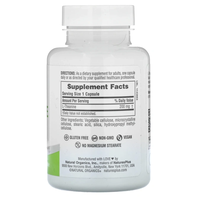 NaturesPlus, Pro L-теанин 200, 200 мг, 60 капсул