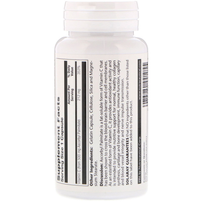 Solaray, Аскорбилпальмитат, 500 мг, 60 капсул