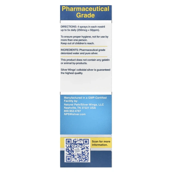 Natural Path Silver Wings, Коллоидное серебро Вертикальный спрей 50 PPM 1 жидкая унция