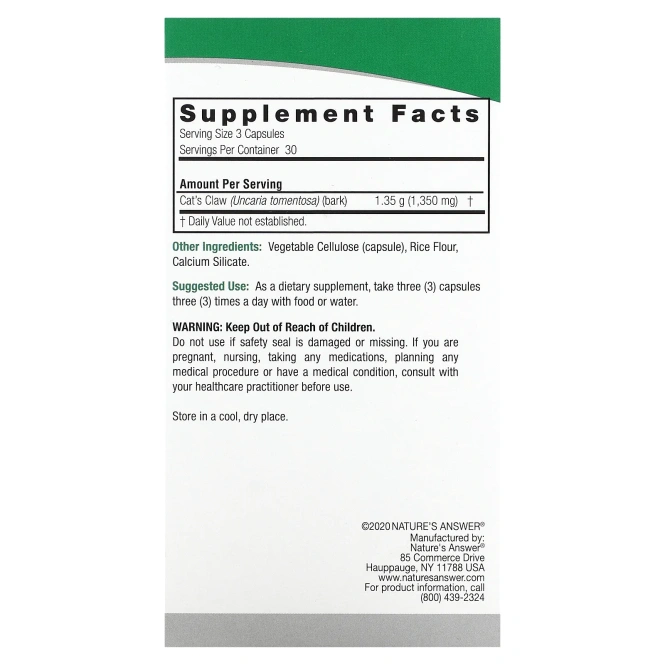 Nature's Answer, Ункария опушенная, 1350 мг, 90 растительных капсул