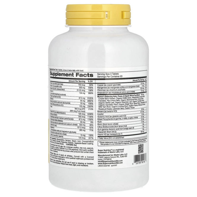 Super Nutrition, Женская смесь, не содержит железо, 180 таблеток