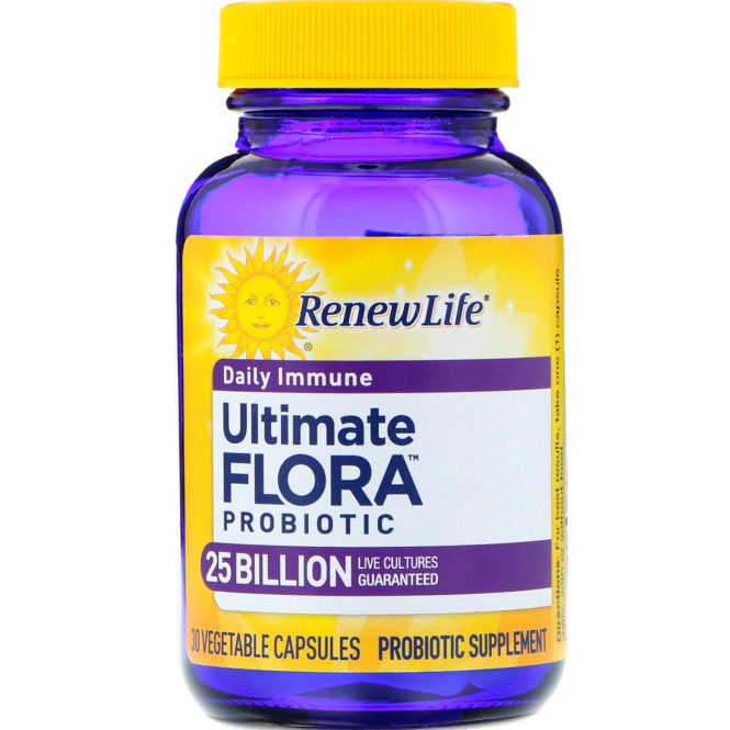 Renew Life, Ultimate Flora Probiotic, Daily Immune, 25 миллиардов живых культур, 30 вегетарианских капсул