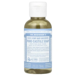 Dr. Bronner's, Чистое кастильское мыло из конопли 18-в-1, детское без запаха, 59 мл (2 жидк. унц.)