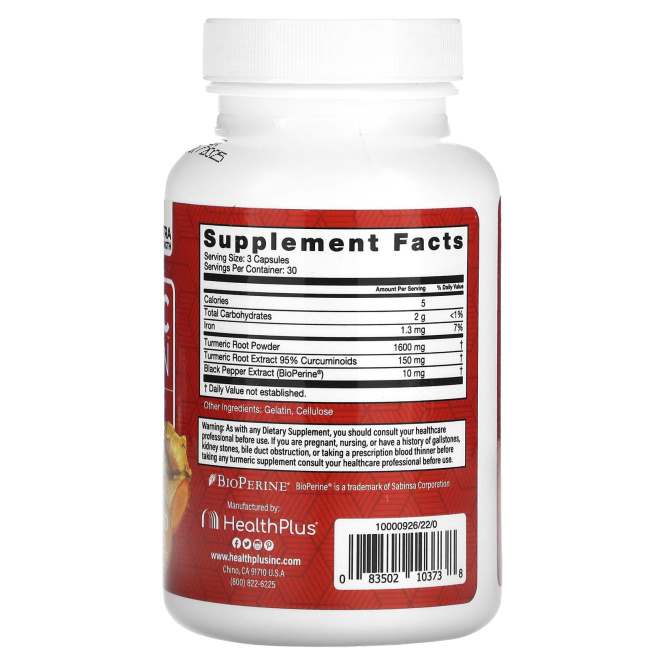 Health Plus, Turmeric Curcumin With BioPerine, Extra Strength, 90 Capsules