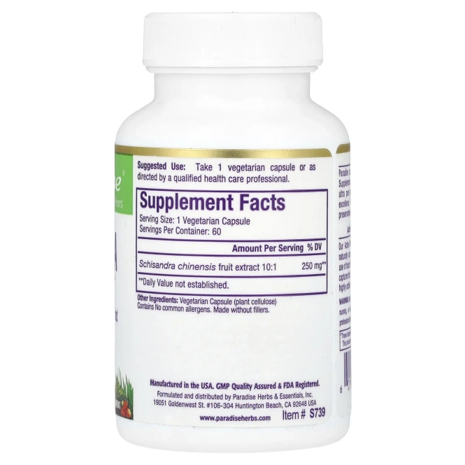 Paradise Herbs, Лимонник, 60  растительных капсул