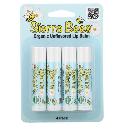 Sierra Bees, Органические бальзамы для губ, без ароматизаторов, 4 в упаковке, .15 унц. (4,25 г) в каждом