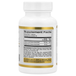 California Gold Nutrition, Buffered Gold C, Non-Acidic Vitamin C, Sodium Ascorbate, 750 mg, 60 Растительная капсула