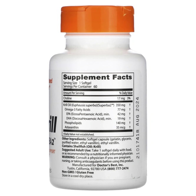 Doctor's Best Real Krill 350 мг, 60 гелевых капсул