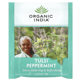 Organic India, чай тулси с перечной мятой, без кофеина, 18 пакетиков для заваривания, 30,6 г (1,08 унции)