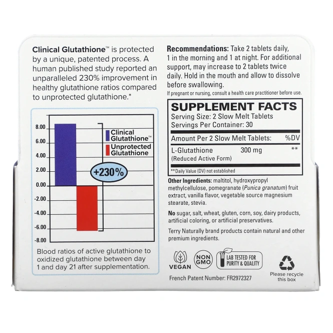 EuroPharma, Terry Naturally, Клинический глутатион, 60 медленно растворяемых таблеток