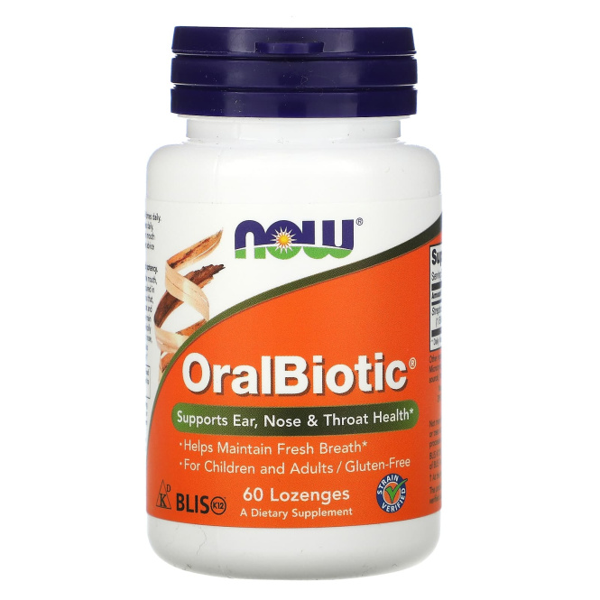 NOW OralBiotic Оралбиотик (ухо, горло, нос), 60 таблеток для рассасывания