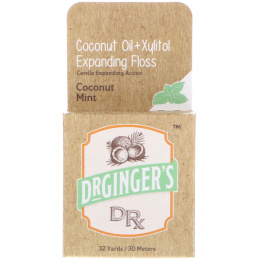 Dr. Ginger's, Coconut Oil + Xylitol Expanding Floss, Coconut Mint, 32 yds (30 m)