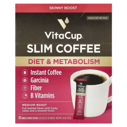 VitaCup, Растворимый кофе Slim, средней обжарки, 10 стиков на одну порцию, 3,7 г (0,13 унции)