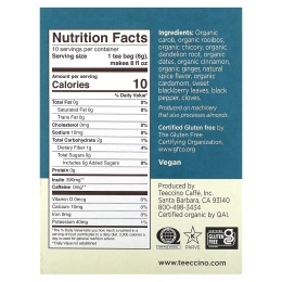 Teeccino, Травяной чай с цикорием, со вкусом ройбуша масала и одуванчика, без кофеина, 10 чайных пакетиков, 2,12 унции (60 г)