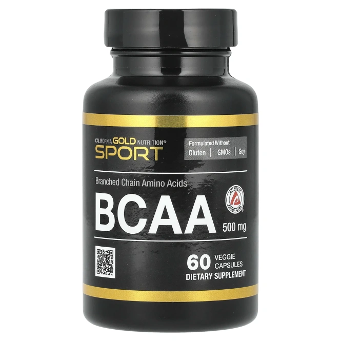 California Gold Nutrition, BCAA, AjiPure, аминокислоты с разветвленной цепью, без глютена, 500 мг, 60 вегетарианских капсул