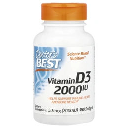 Doctor's Best, Витамин D3, 50 mcg, 2000 МЕ, 180 Softgels