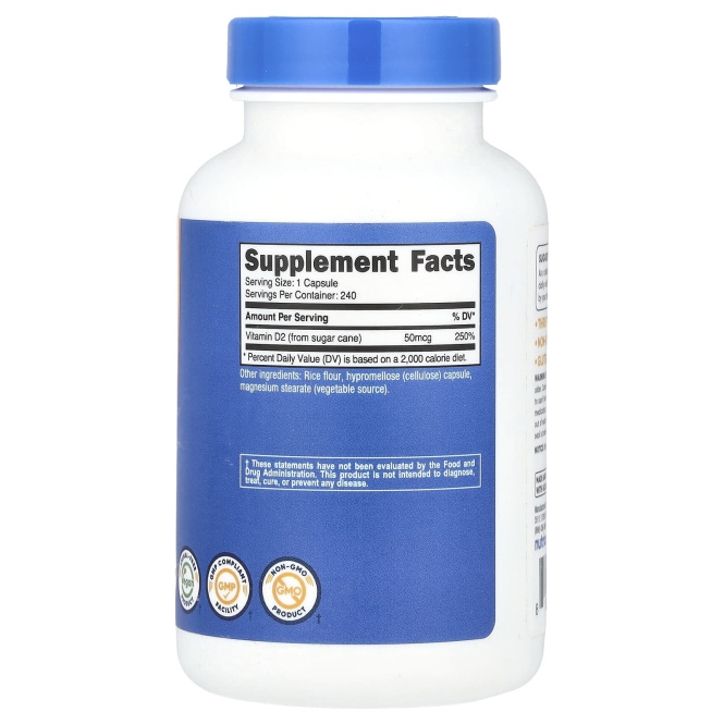Nutricost, Витамин D2, 50 мкг (2000 МЕ), 240 капсул